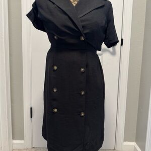 Monteau Black Double-Breasted Midi Dress